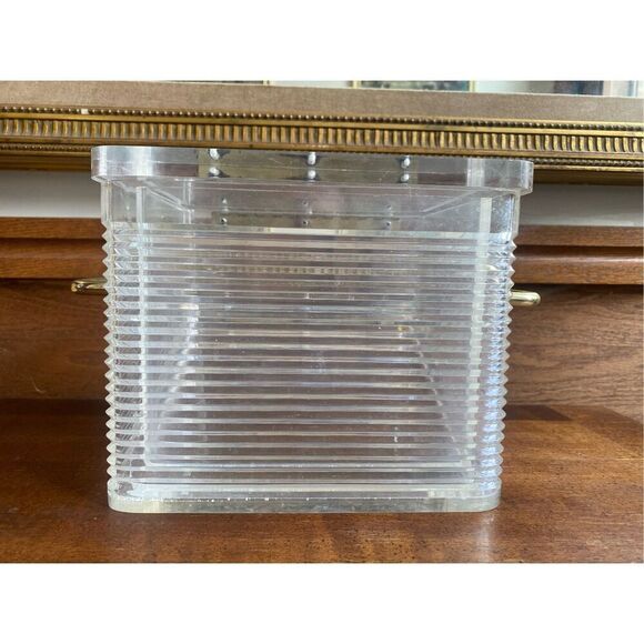 Vintage Other - Mid Century Modern Ribbed Rectangle Lucite Handled Ice Bucket with Insert
